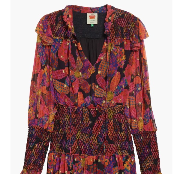 NWT $295 FARM RIO Heart Daisy Metallic Dot Long Sleeve Minidress in size Small! - Picture 5 of 8